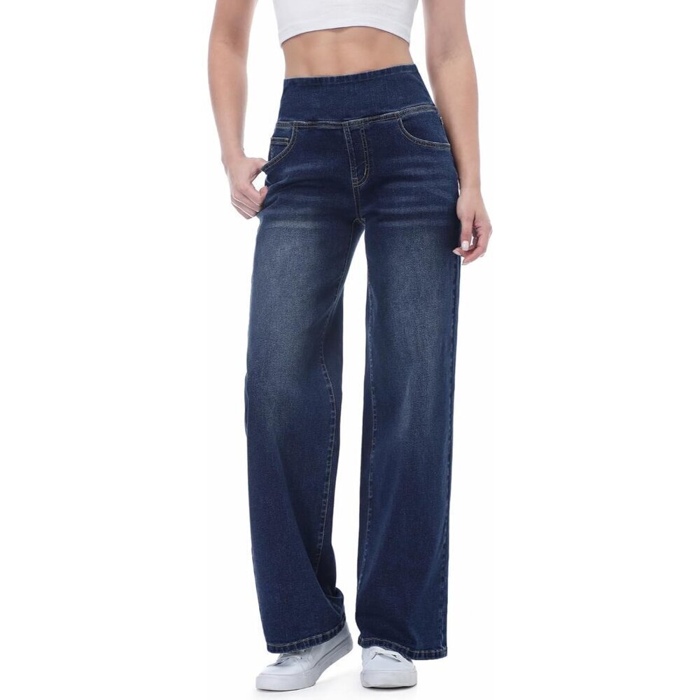 Wide Leg Jeans Women High Waist Denim Tummy Control Relaxed Fit Casual